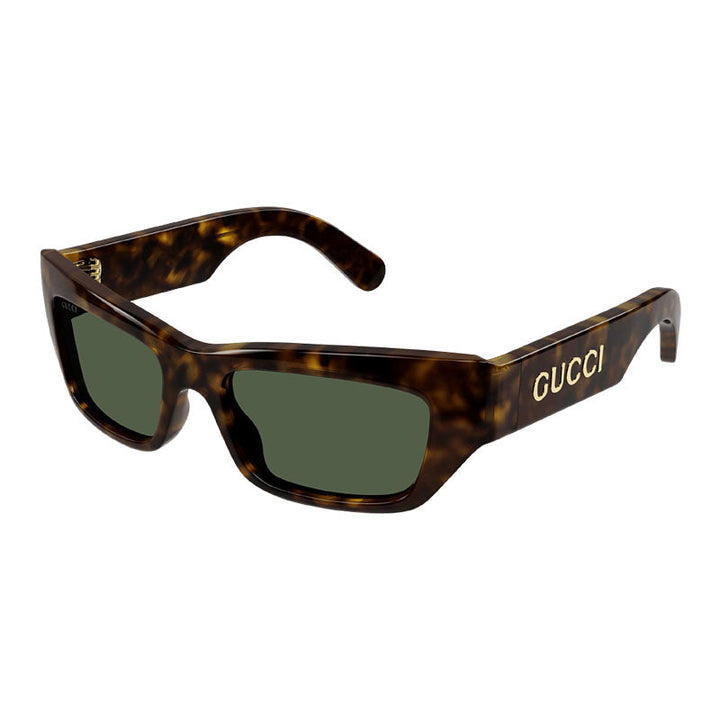Gucci Sunglasses Rectangle Full Rim, Dark Havana Frame and Bottle Green Lens GG1296S004