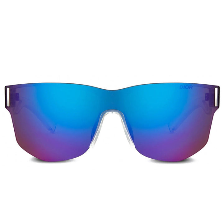 Dior Shield Rimless, with a Crystal frame and Blue with Red Flash lens.