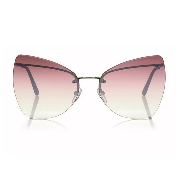 Tom Ford Butterfly Rimless, with a Silver frame and Violet Gradient Mirror lens.