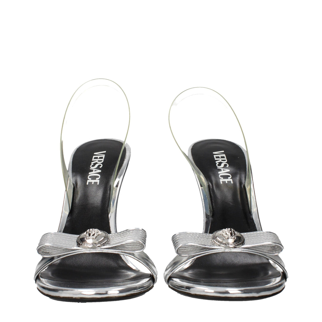 Versace Gray Leather Stiletto Heels Sandals