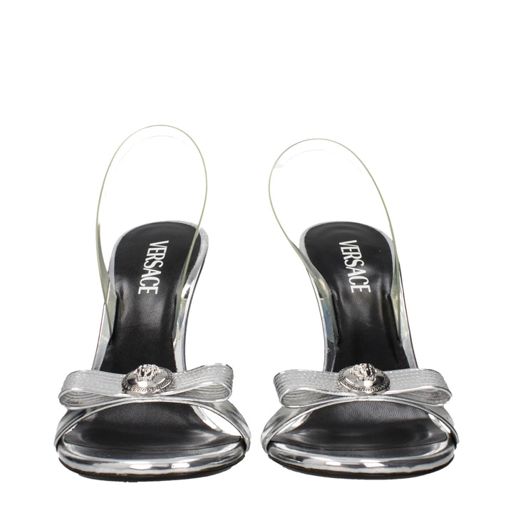 Versace Gray Leather Stiletto Heels Sandals