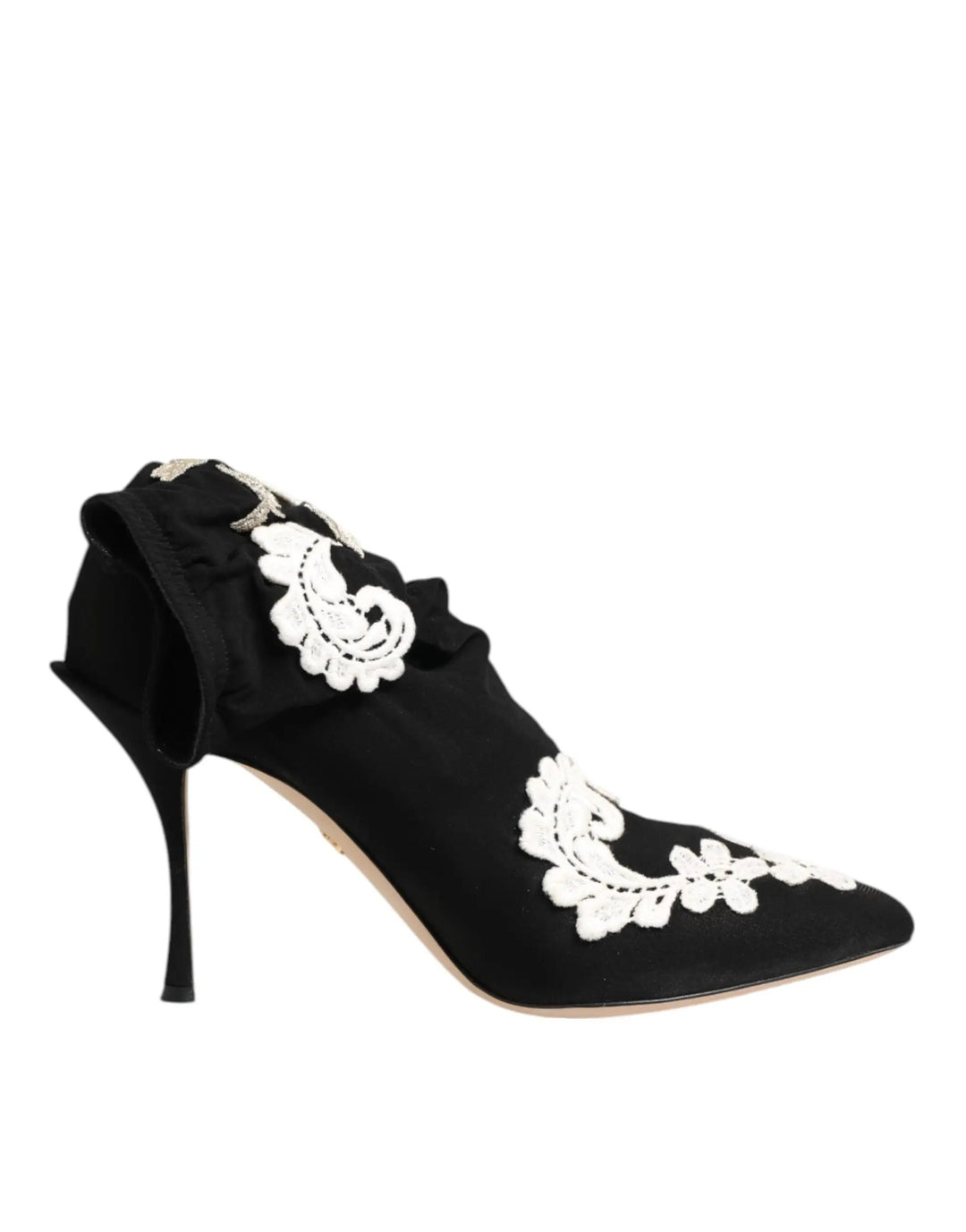 Dolce &amp; Gabbana Black White Embroidered Jersey Stiletto Boots Shoes