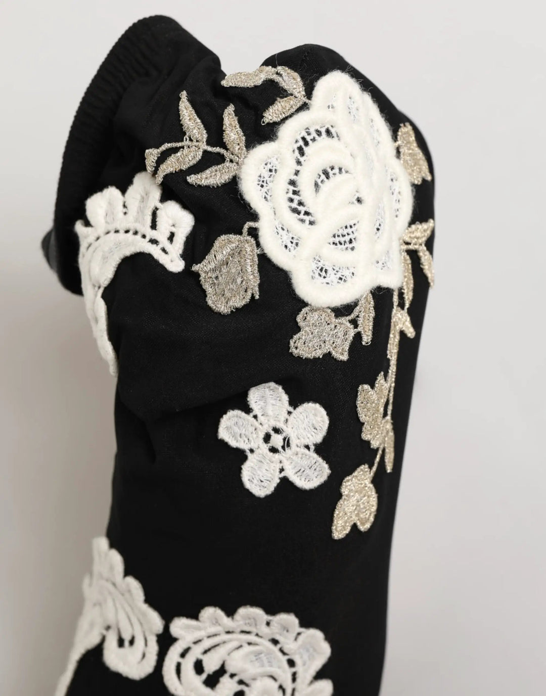 Dolce &amp; Gabbana Black White Embroidered Jersey Stiletto Boots Shoes