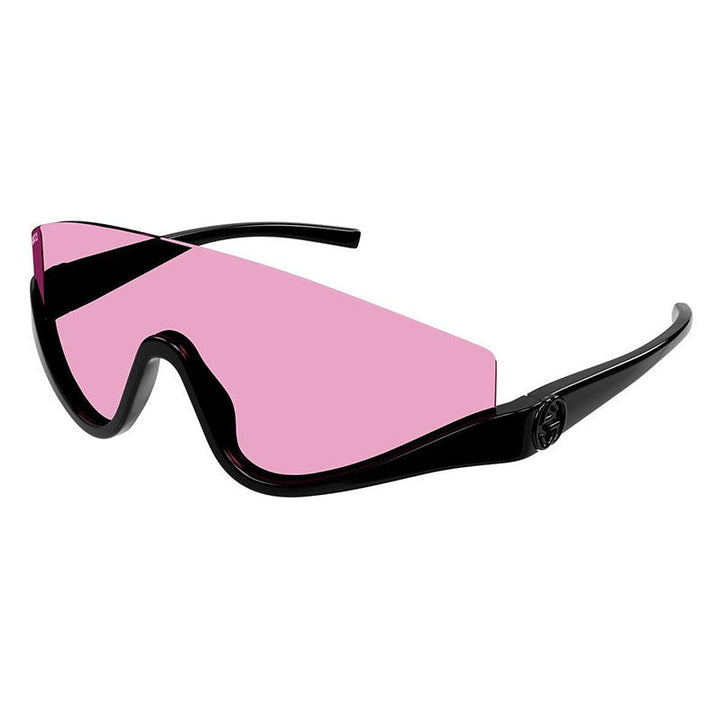 Gucci Shield Semi Rim, with a Shiny Black frame and Pink lens.