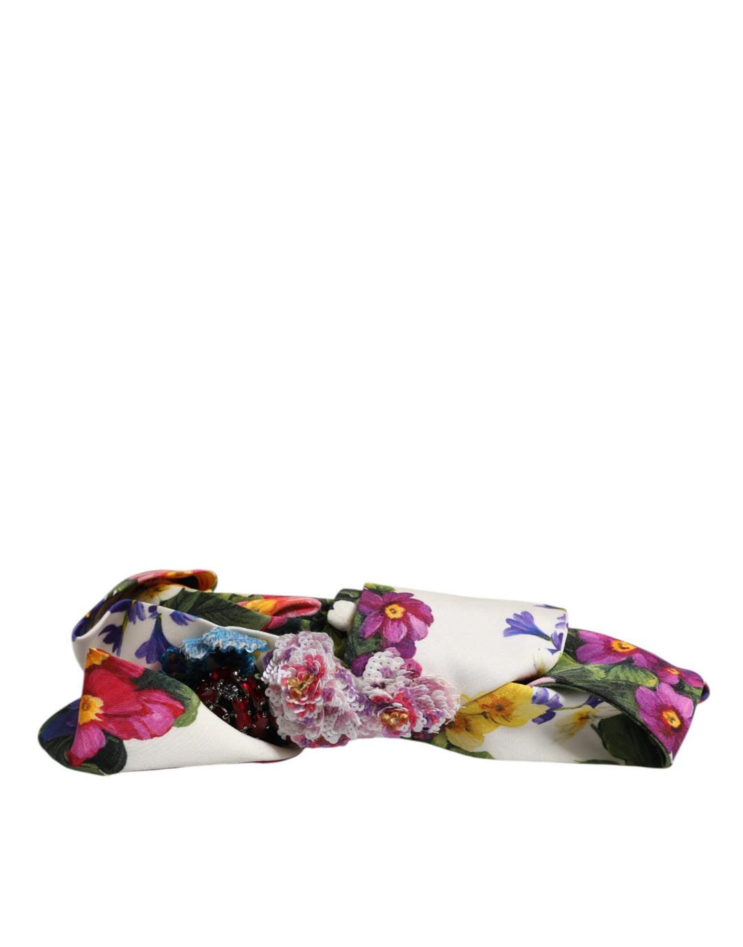 Dolce &amp; Gabbana Sample Sale Dolce &amp; Gabbana White Multicolor Floral Silk Bow Crystal Embellished Headband - | Designer outlet