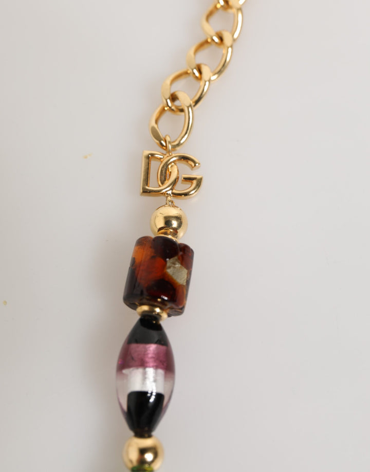 Dolce & Gabbana Multicolor Murano Glass Beads Gold Chain Jewelry Necklace