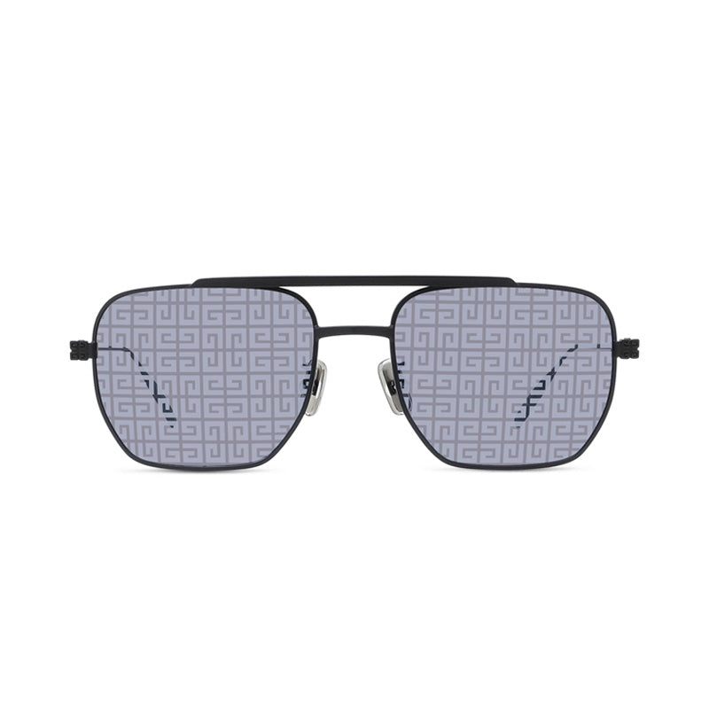 Givenchy Sunglasses Square Full Rim, Matte Black Frame and Grey with Silver Logo Patterned Mirror Lens GV40041U02C