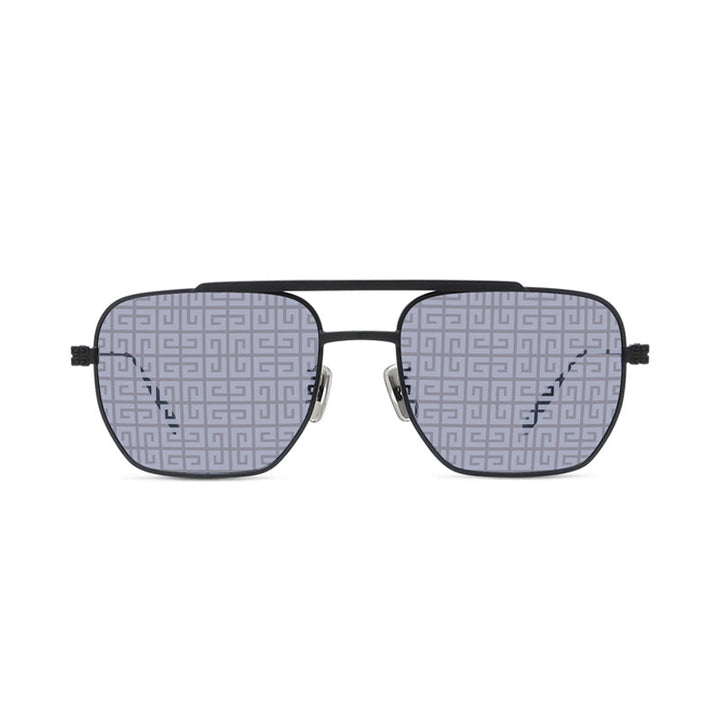 Givenchy Sunglasses Square Full Rim, Matte Black Frame and Grey with Silver Logo Patterned Mirror Lens GV40041U02C