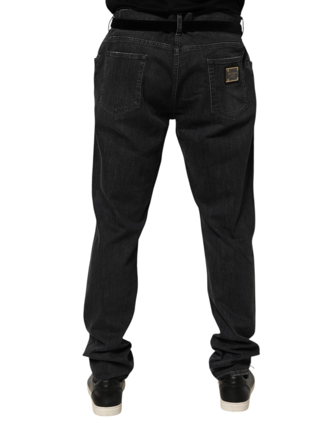 Dolce &amp; Gabbana Black Cotton Slim Fit Distressed Ripped Logo Jeans by Dolce &amp; Gabbana outlet now on sale