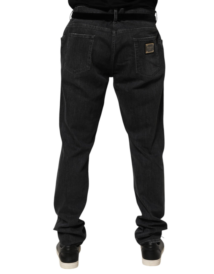Dolce &amp; Gabbana Black Cotton Slim Fit Distressed Ripped Logo Jeans by Dolce &amp; Gabbana outlet now on sale