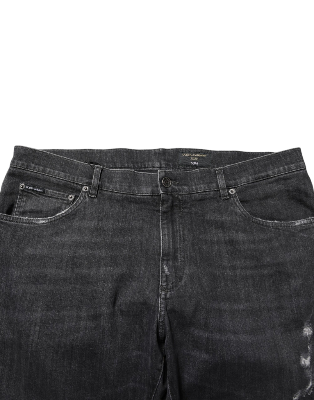 Dolce &amp; Gabbana Black Cotton Slim Fit Distressed Ripped Logo Jeans by Dolce &amp; Gabbana outlet now on sale