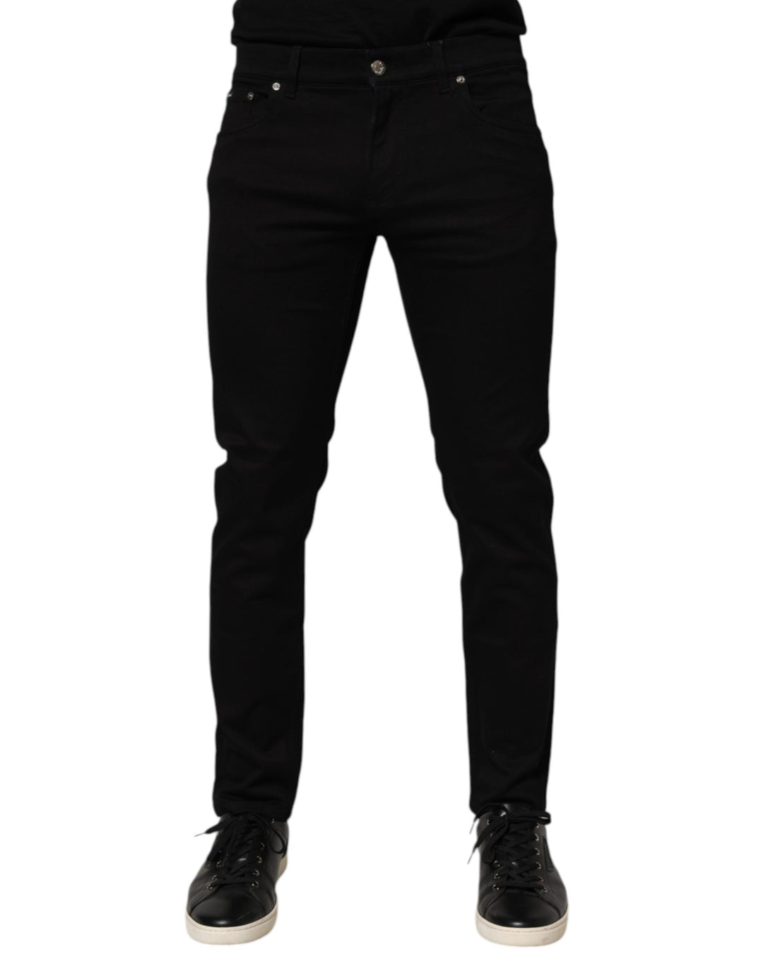 Dolce &amp; Gabbana Sample Sale Dolce &amp; Gabbana Black Cotton Blend Skinny Men Trouser Pants - | Designer outlet