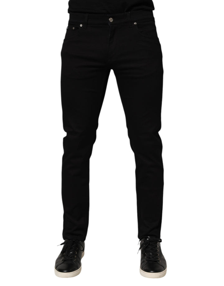 Dolce &amp; Gabbana Sample Sale Dolce &amp; Gabbana Black Cotton Blend Skinny Men Trouser Pants - | Designer outlet