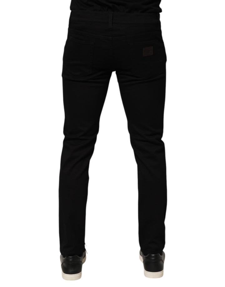 Dolce &amp; Gabbana Sample Sale Dolce &amp; Gabbana Black Cotton Blend Skinny Men Trouser Pants - | Designer outlet