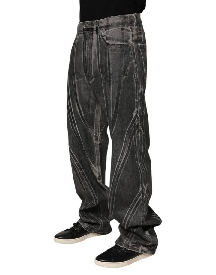 Dolce &amp; Gabbana Sample Sale Dolce &amp; Gabbana Black Grey Graphic Print Denim Pants Jeans - | Designer outlet