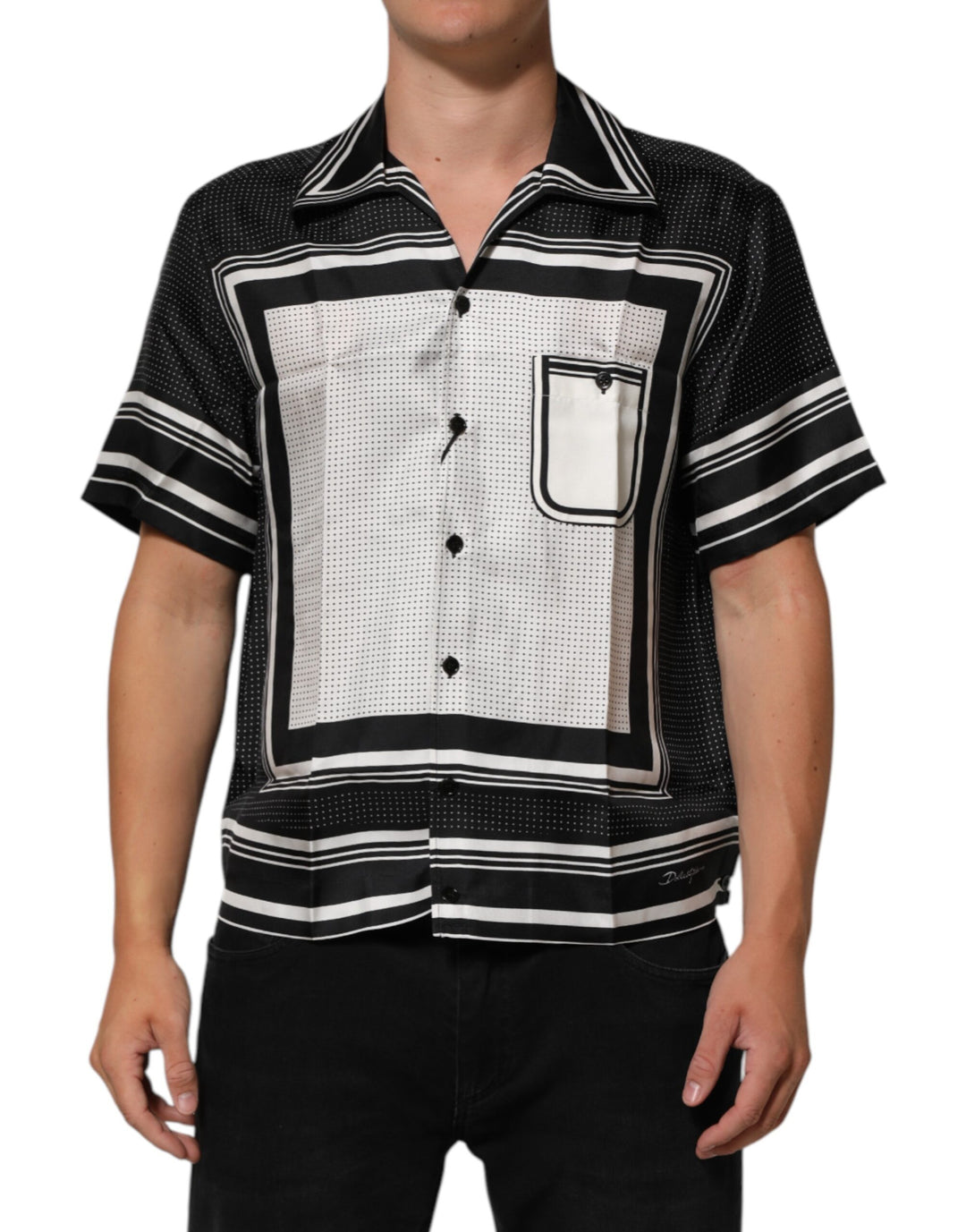 Dolce &amp; Gabbana Black White StripeDot Print Casual Polo Shirt by Dolce &amp; Gabbana outlet now on sale