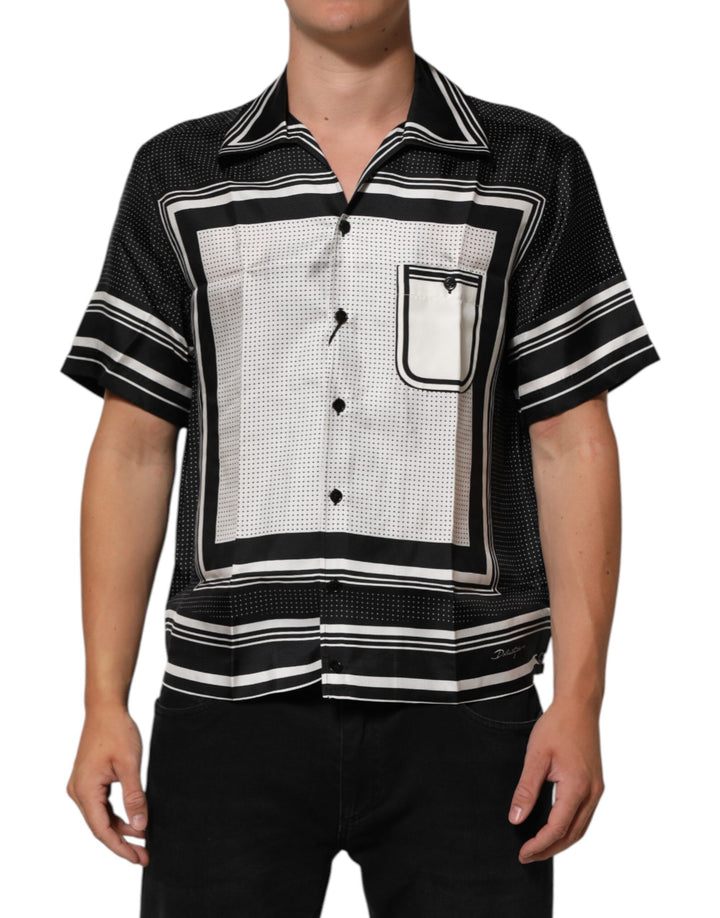 Dolce &amp; Gabbana Black White StripeDot Print Casual Polo Shirt by Dolce &amp; Gabbana outlet now on sale