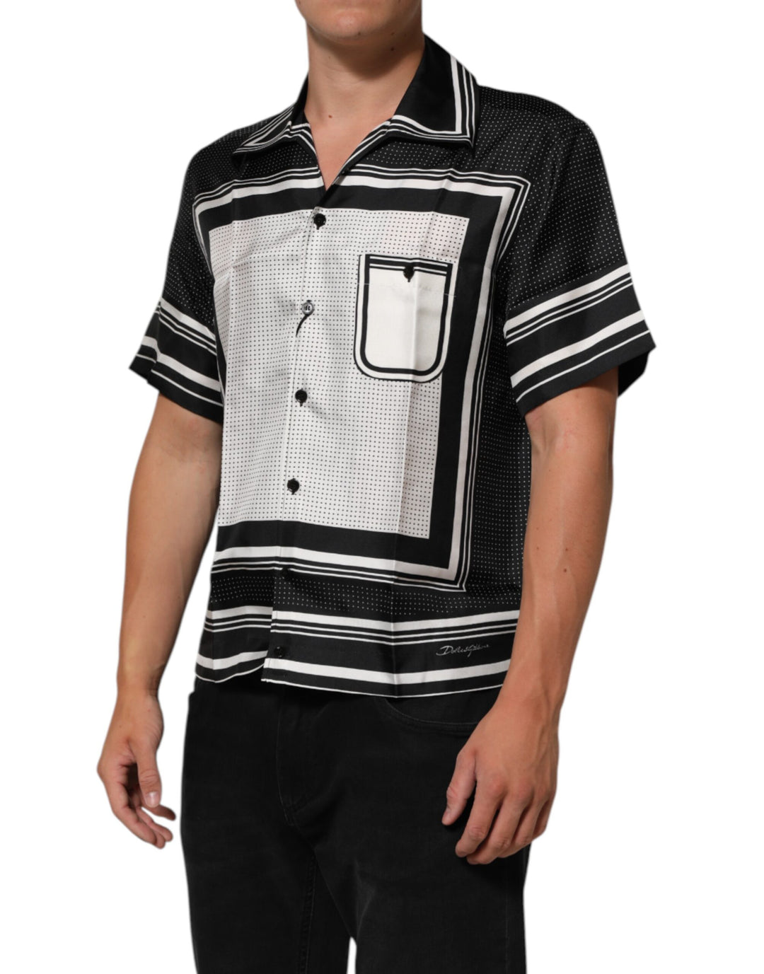 Dolce &amp; Gabbana Black White StripeDot Print Casual Polo Shirt by Dolce &amp; Gabbana outlet now on sale