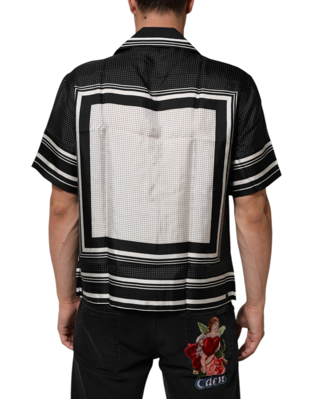Dolce &amp; Gabbana Black White StripeDot Print Casual Polo Shirt by Dolce &amp; Gabbana outlet now on sale