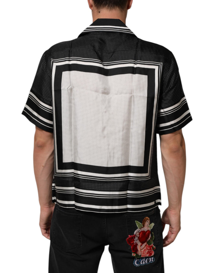 Dolce &amp; Gabbana Black White StripeDot Print Casual Polo Shirt by Dolce &amp; Gabbana outlet now on sale