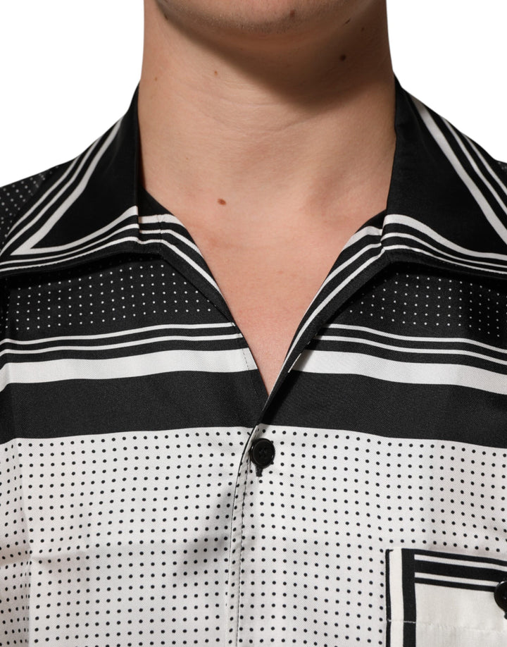 Dolce &amp; Gabbana Black White StripeDot Print Casual Polo Shirt by Dolce &amp; Gabbana outlet now on sale