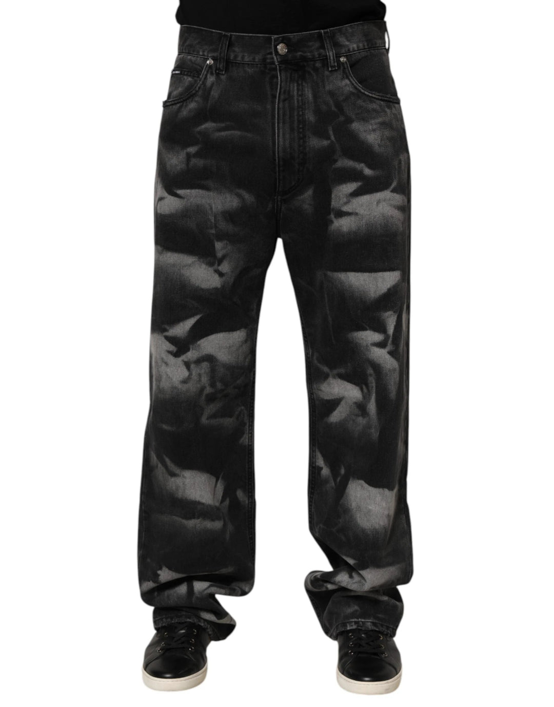 Dolce &amp; Gabbana Sample Sale Dolce &amp; Gabbana Black Marbled Effect Straight Men Denim Jeans - | Designer outlet