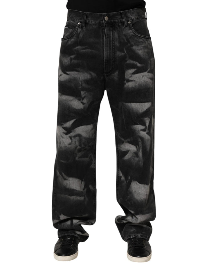 Dolce &amp; Gabbana Sample Sale Dolce &amp; Gabbana Black Marbled Effect Straight Men Denim Jeans - | Designer outlet