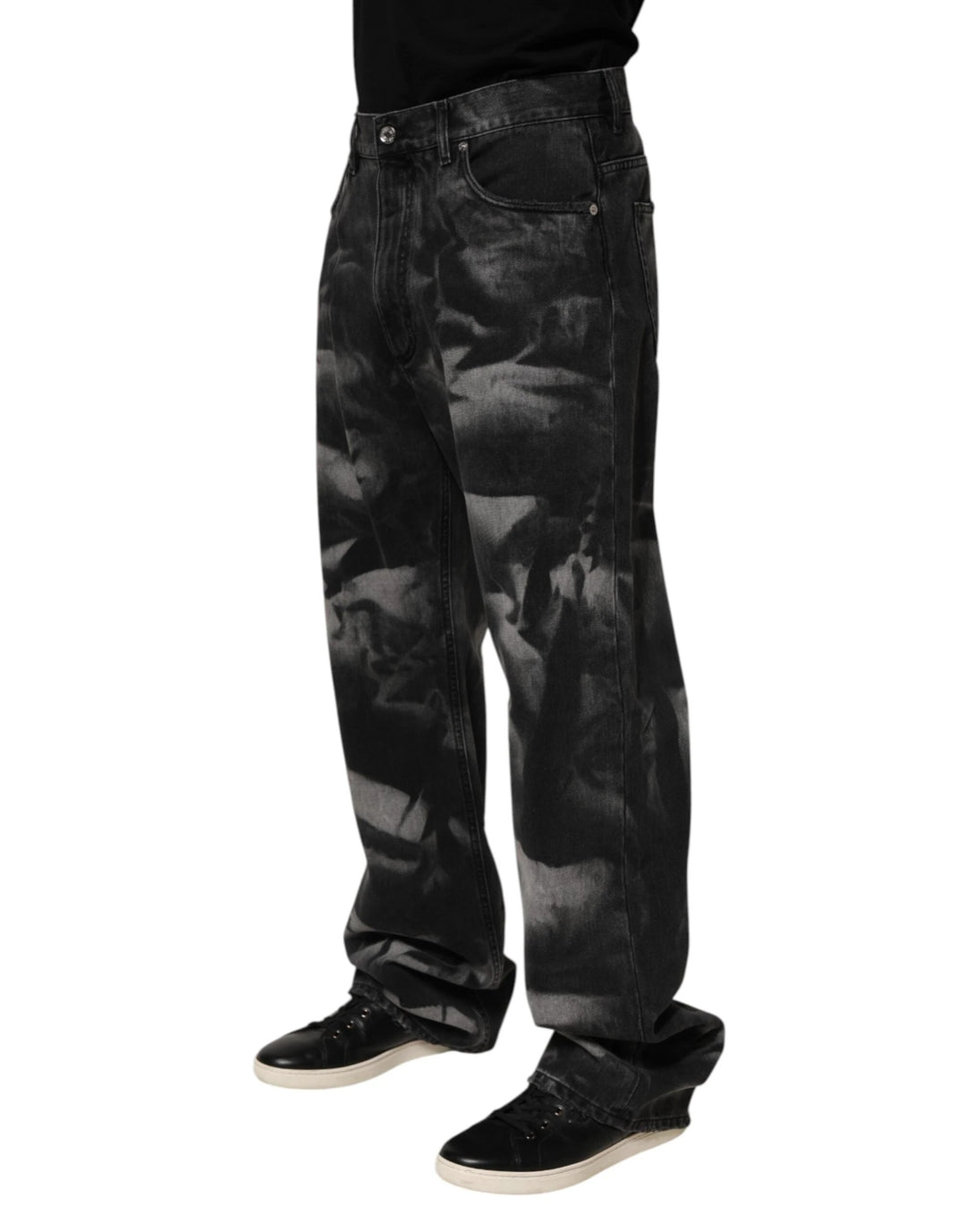 Dolce &amp; Gabbana Sample Sale Dolce &amp; Gabbana Black Marbled Effect Straight Men Denim Jeans - | Designer outlet
