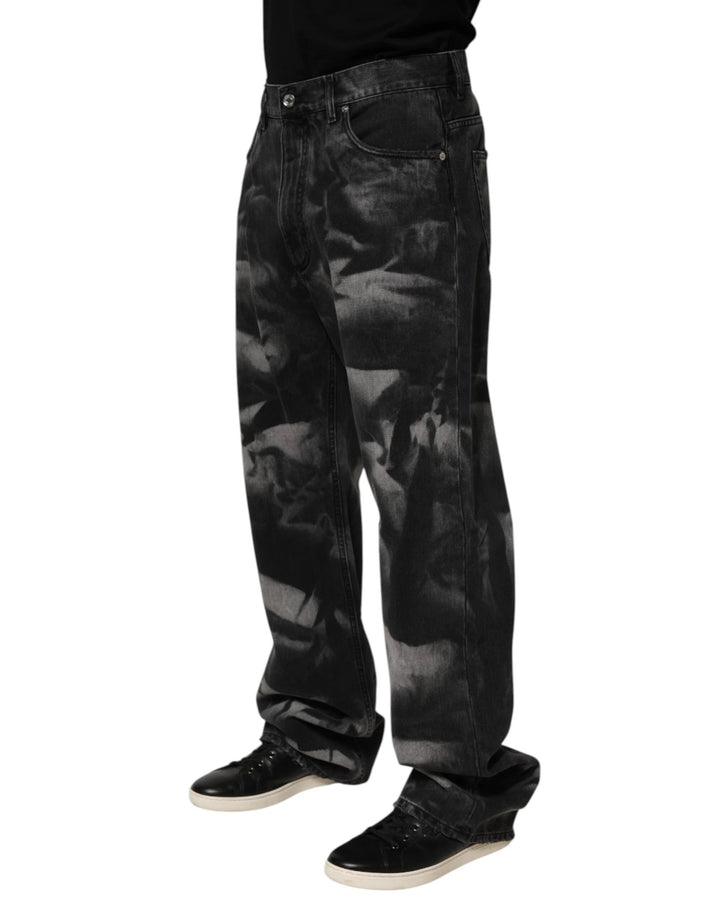 Dolce &amp; Gabbana Sample Sale Dolce &amp; Gabbana Black Marbled Effect Straight Men Denim Jeans - | Designer outlet