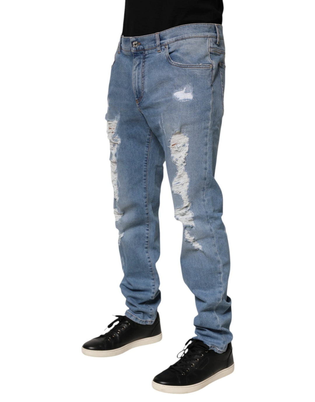 Dolce &amp; Gabbana Sample Sale Dolce &amp; Gabbana Blue Tattered Slim Fit Cotton Denim Jeans - | Designer outlet