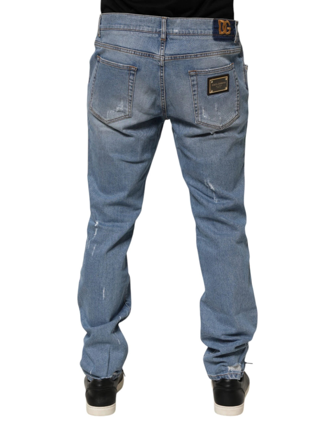 Dolce &amp; Gabbana Sample Sale Dolce &amp; Gabbana Blue Tattered Slim Fit Cotton Denim Jeans - | Designer outlet