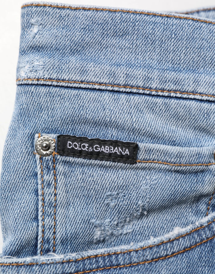 Dolce &amp; Gabbana Sample Sale Dolce &amp; Gabbana Blue Tattered Slim Fit Cotton Denim Jeans - | Designer outlet