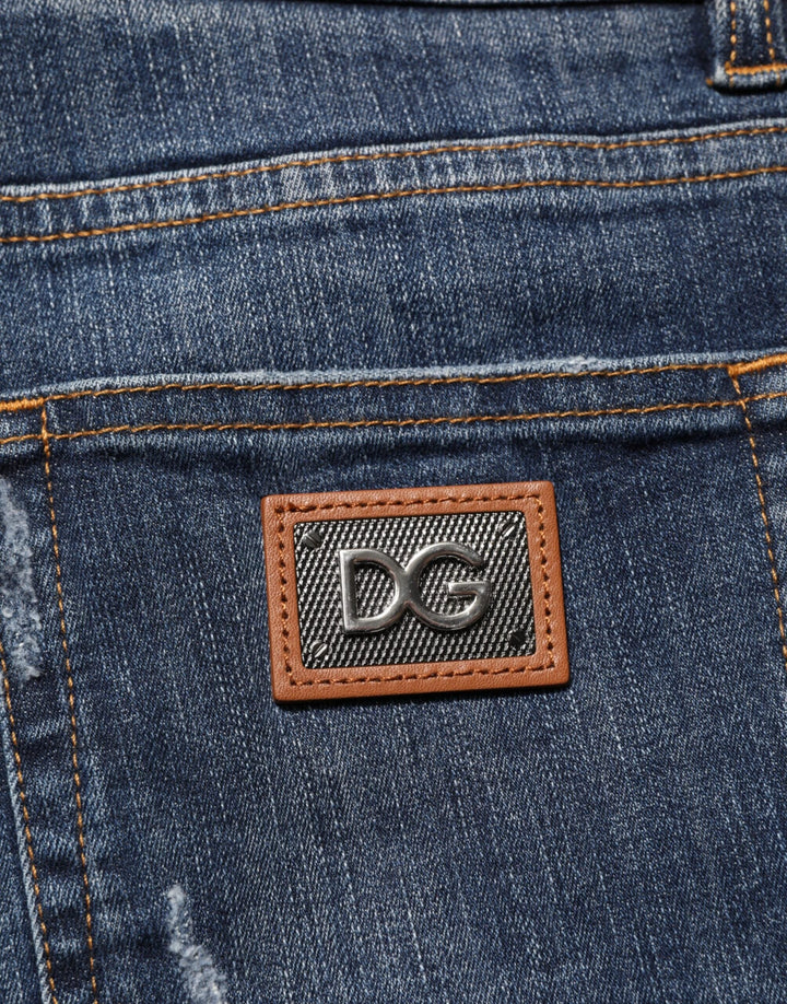 Dolce &amp; Gabbana Dark Blue Washed Running Ripped Denim Jeans by Dolce &amp; Gabbana outlet now on sale