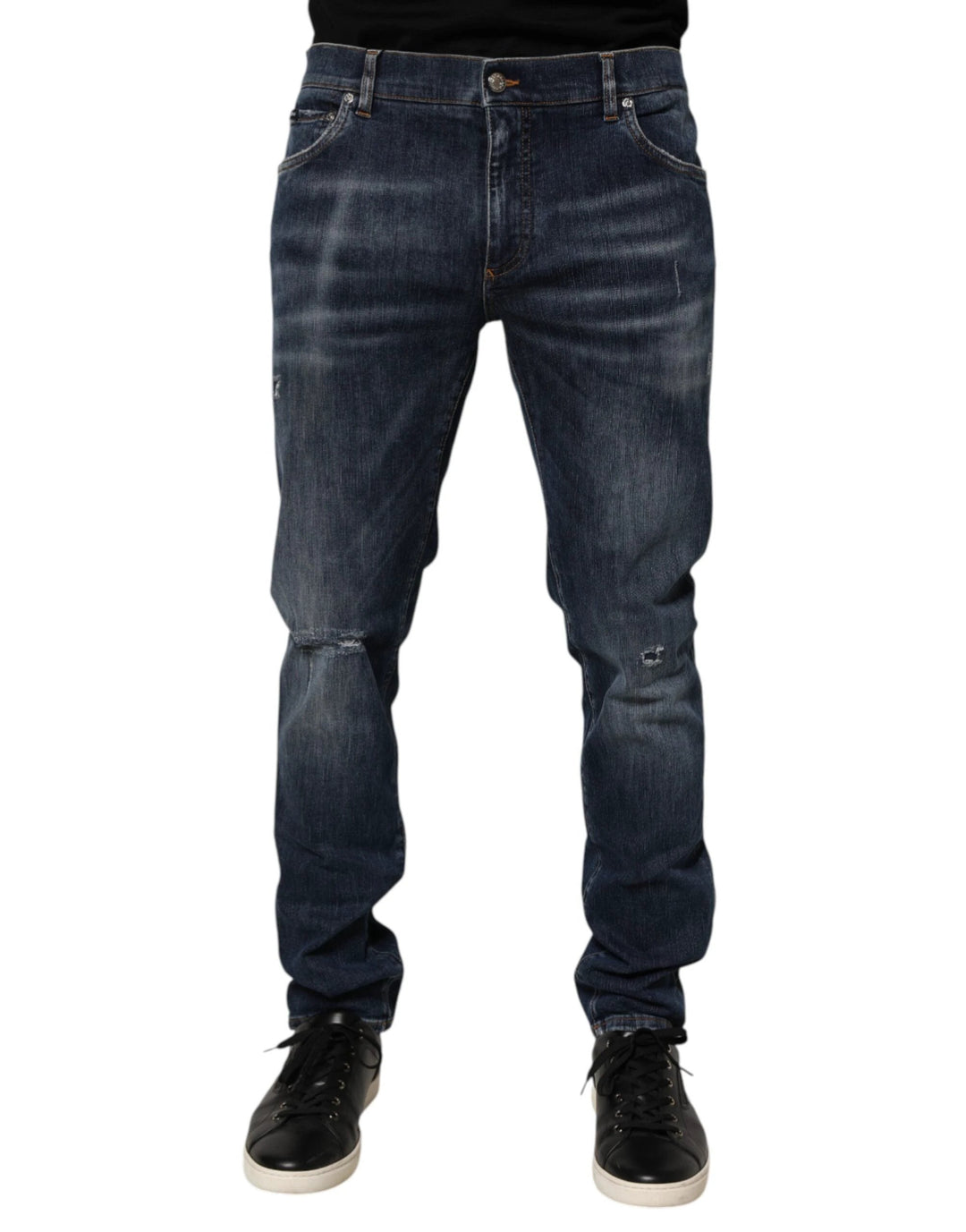 Dolce &amp; Gabbana Sample Sale Dolce &amp; Gabbana Dark Blue Washed Running Ripped Denim Jeans - | Designer outlet