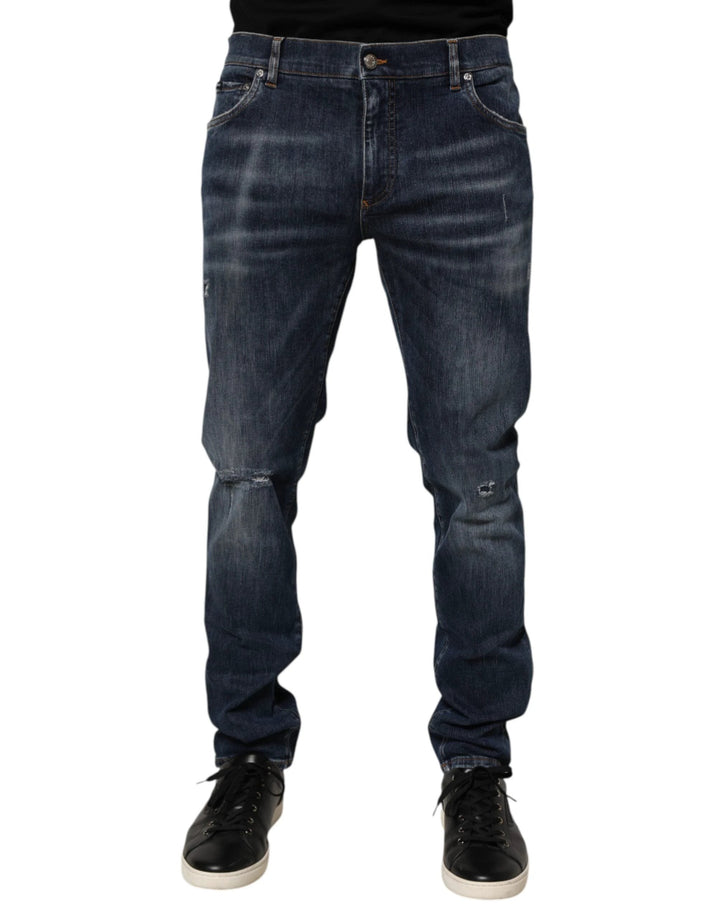 Dolce &amp; Gabbana Sample Sale Dolce &amp; Gabbana Dark Blue Washed Running Ripped Denim Jeans - | Designer outlet