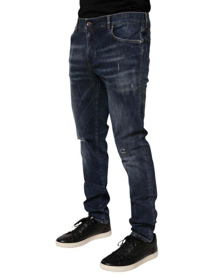 Dolce &amp; Gabbana Sample Sale Dolce &amp; Gabbana Dark Blue Washed Running Ripped Denim Jeans - | Designer outlet