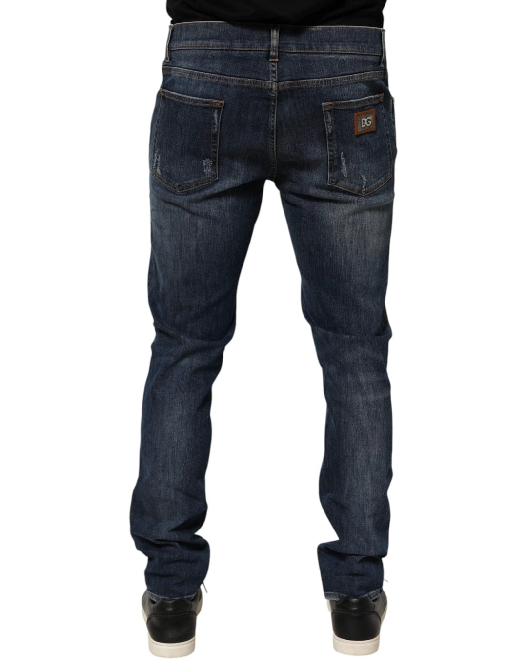 Dolce &amp; Gabbana Dark Blue Washed Running Ripped Denim Jeans by Dolce &amp; Gabbana outlet now on sale
