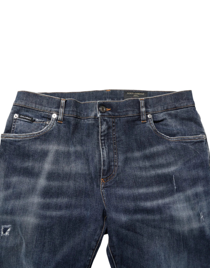 Dolce &amp; Gabbana Sample Sale Dolce &amp; Gabbana Dark Blue Washed Running Ripped Denim Jeans - | Designer outlet