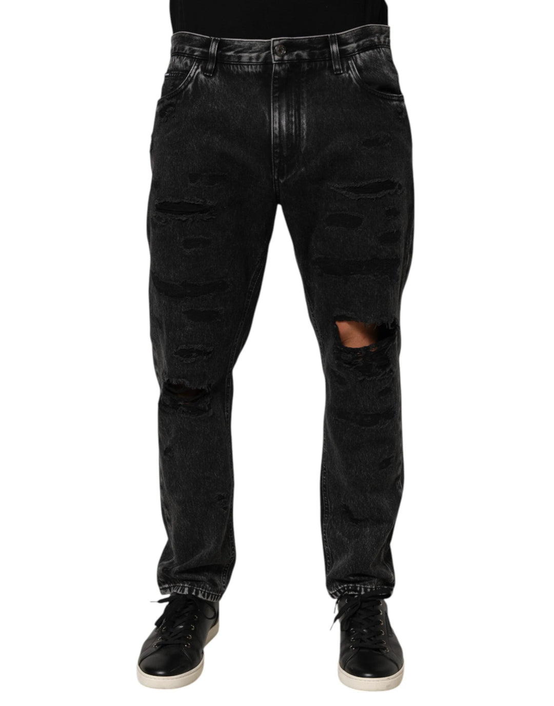 Dolce &amp; Gabbana Black Washed Ripped Loose Cotton Denim Jeans by Dolce &amp; Gabbana outlet now on sale