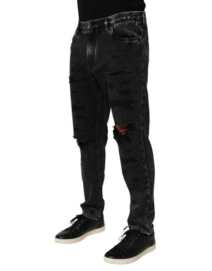 Dolce &amp; Gabbana Black Washed Ripped Loose Cotton Denim Jeans by Dolce &amp; Gabbana outlet now on sale