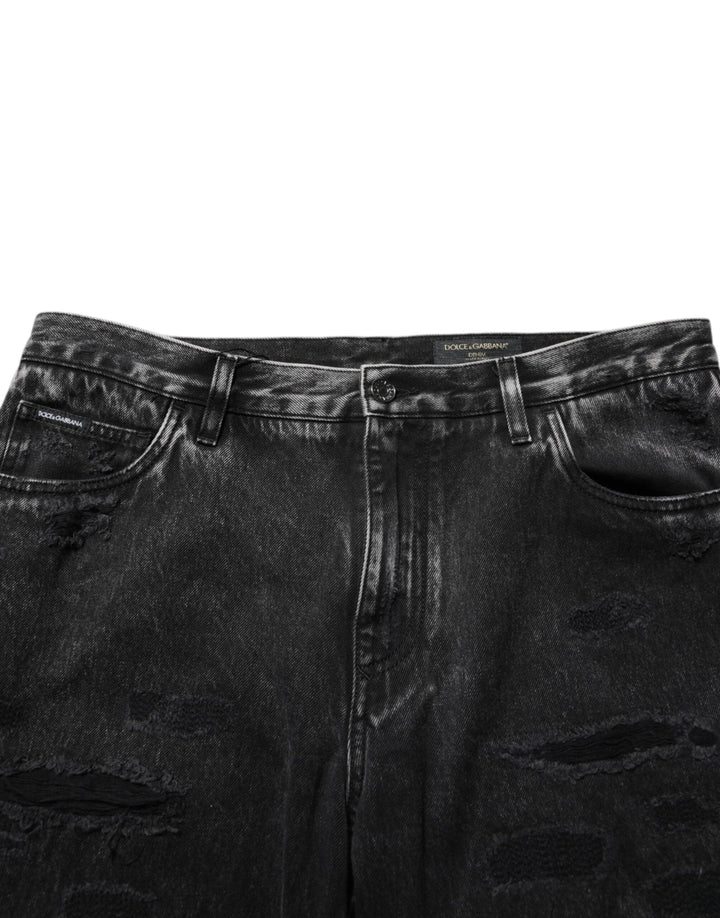 Dolce &amp; Gabbana Black Washed Ripped Loose Cotton Denim Jeans by Dolce &amp; Gabbana outlet now on sale