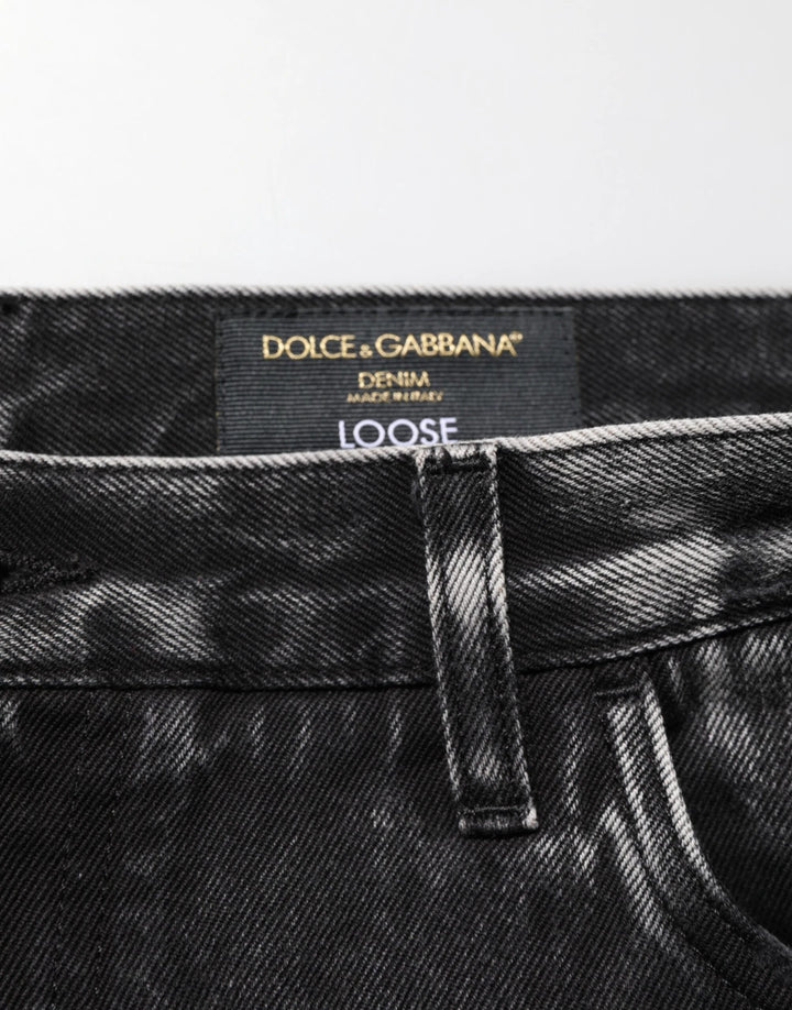 Dolce &amp; Gabbana Black Washed Ripped Loose Cotton Denim Jeans by Dolce &amp; Gabbana outlet now on sale