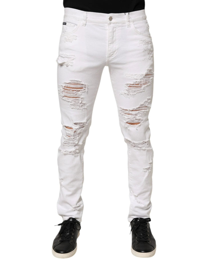 Dolce &amp; Gabbana White Distressed Ripped Denim Trouser Jeans by Dolce &amp; Gabbana outlet now on sale