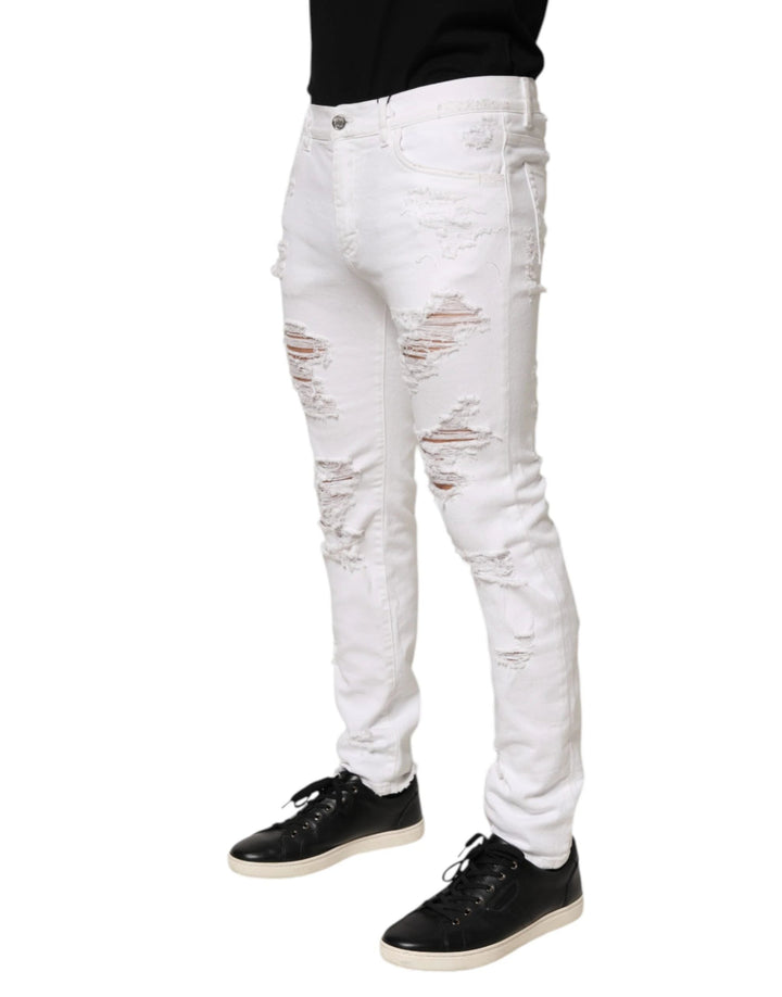 Dolce &amp; Gabbana White Distressed Ripped Denim Trouser Jeans by Dolce &amp; Gabbana outlet now on sale