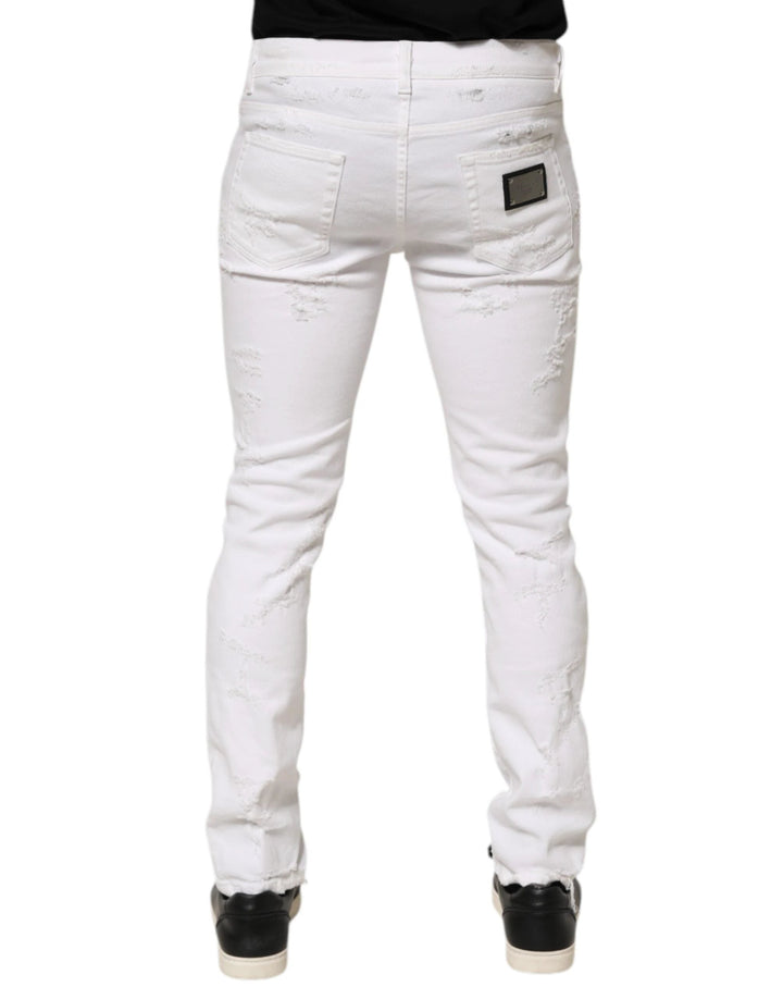 Dolce &amp; Gabbana White Distressed Ripped Denim Trouser Jeans by Dolce &amp; Gabbana outlet now on sale