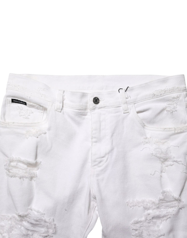 Dolce &amp; Gabbana White Distressed Ripped Denim Trouser Jeans by Dolce &amp; Gabbana outlet now on sale
