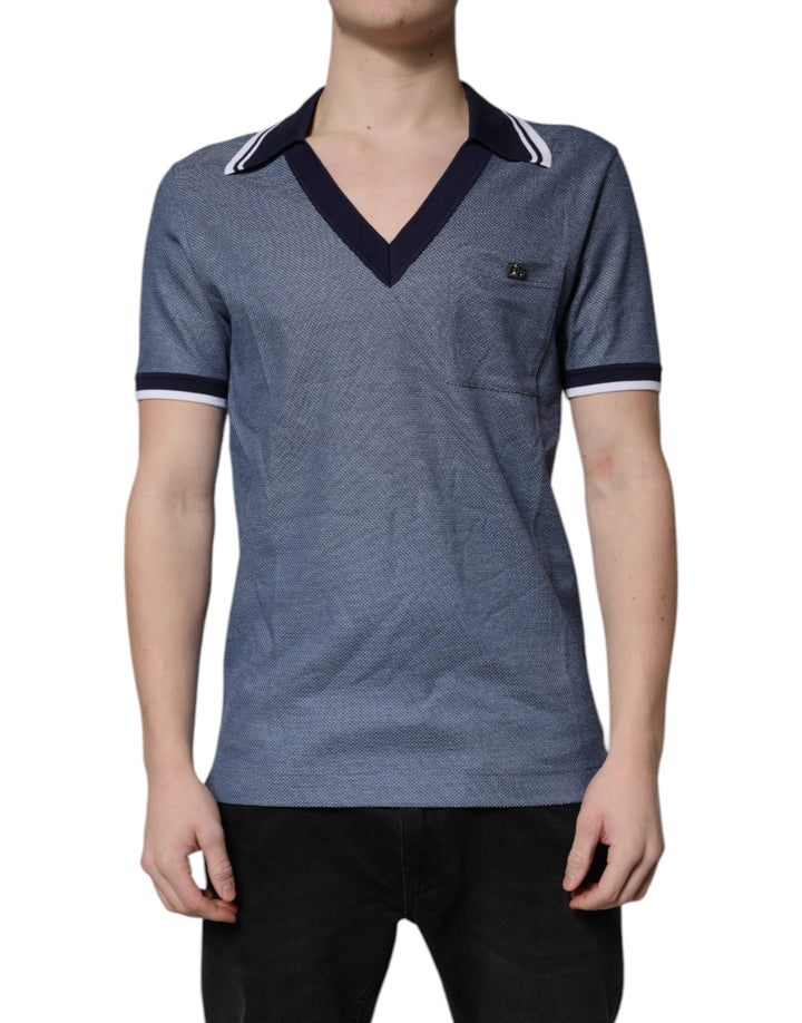 Dolce &amp; Gabbana Sample Sale Dolce &amp; Gabbana Blue Collared V-neck Silk Blend Polo T-shirt - | Designer outlet