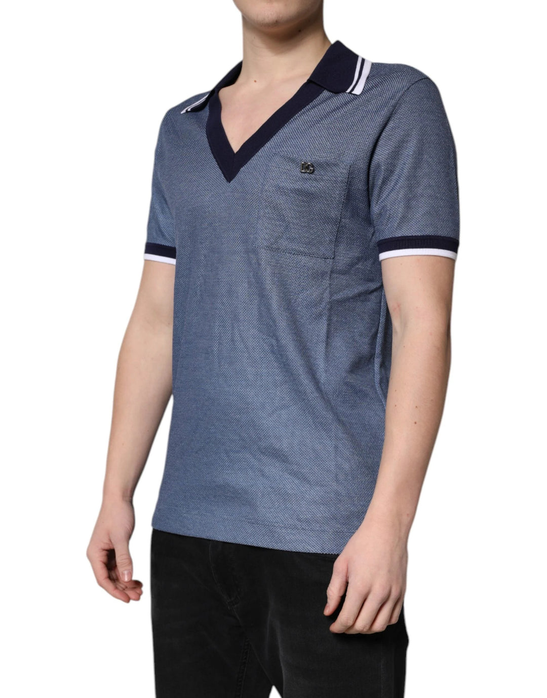 Dolce &amp; Gabbana Sample Sale Dolce &amp; Gabbana Blue Collared V-neck Silk Blend Polo T-shirt - | Designer outlet