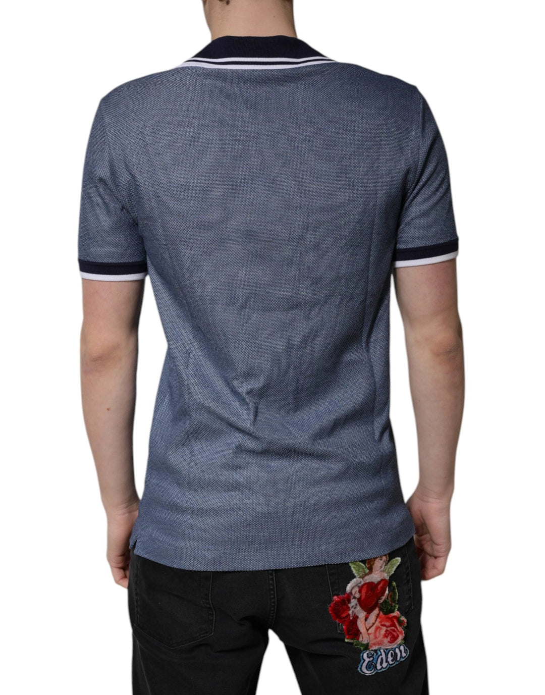 Dolce &amp; Gabbana Sample Sale Dolce &amp; Gabbana Blue Collared V-neck Silk Blend Polo T-shirt - | Designer outlet