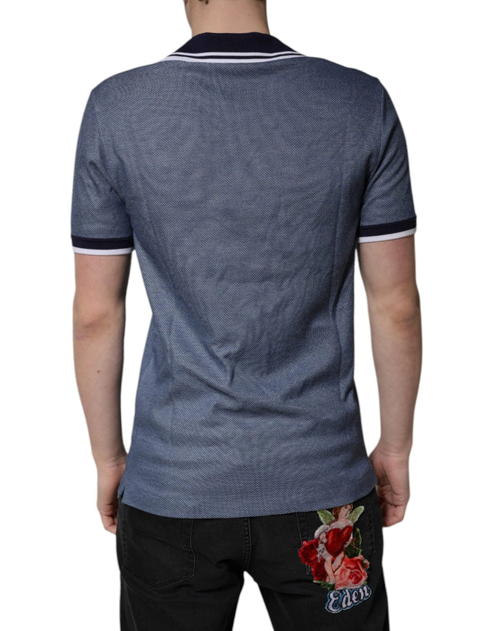 Dolce &amp; Gabbana Sample Sale Dolce &amp; Gabbana Blue Collared V-neck Silk Blend Polo T-shirt - | Designer outlet